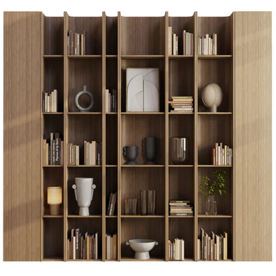 wooden Shelves Decorative With Plants and Book - Wooden Rack 08 — Ver 4