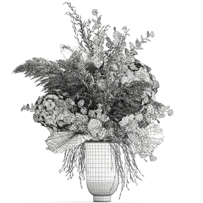 Bouquet of dried flowers in a black vase with dry branches of palm leaves, pampas and Hydrangea. 160. — Ver 2