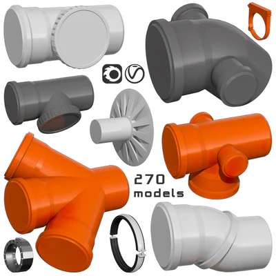 Counstraction designer water supply sewerage  pipes fittings clamps crosspieces couplings — Ver 1