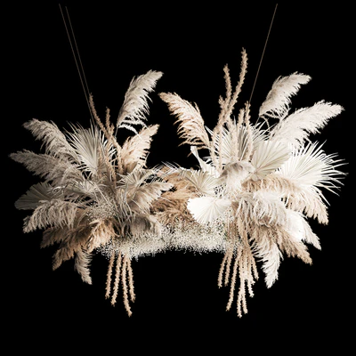 Installation suspension of white dried flowers, branches of pampas grass, dry reeds, wedding decor. 257. — Ver 1
