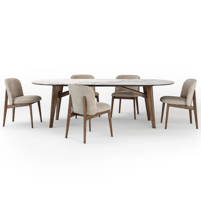 Calligaris Abrey elliptical table wood chair — Ver 2