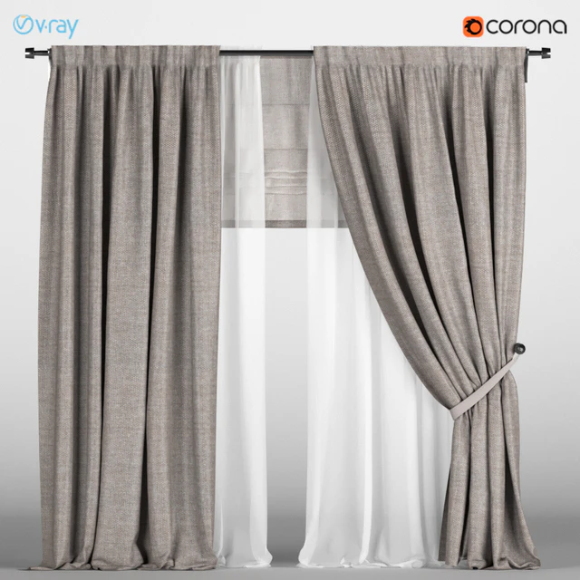 Light brown curtains with pickup + white tulle + Roman curtain. — Descargar