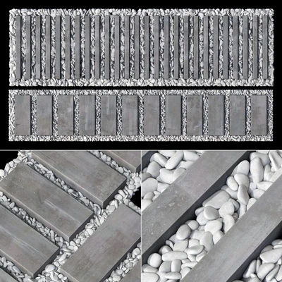 Paving road plate stone pebble n1 / Брусчатка дорога из плит с галькой №1 — Вид 1