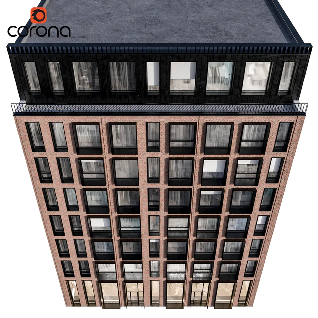 Modern residential facade 01 | night + interiors — Скачать