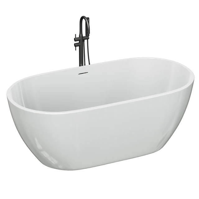 Free Standing Modern Oval Stone Bathtub Back to Wall Standard White — Descargar
