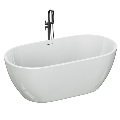 Free Standing Modern Oval Stone Bathtub Back to Wall Standard White — Ver 1