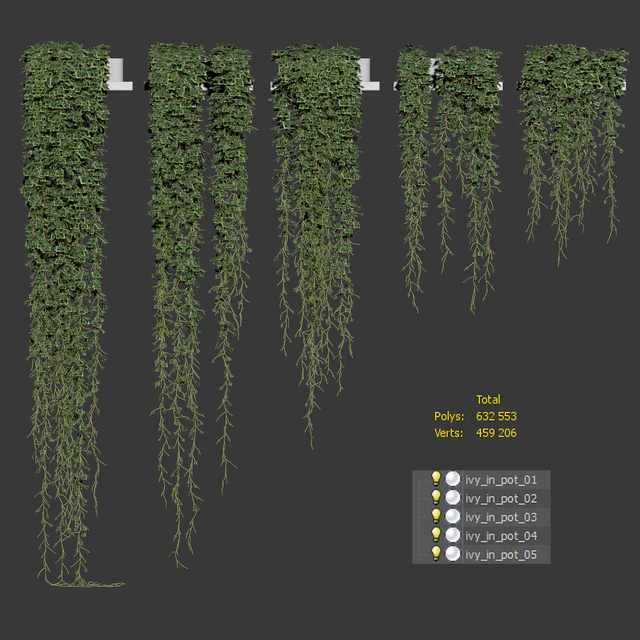 Ivy in pots on the shelves. 5 models — Descargar