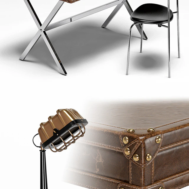 Luke Industrial Leather Desk, CH88 Stacking Chair, Shermer Industrial Lamp — Descargar