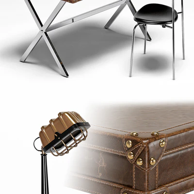 Luke Industrial Leather Desk, CH88 Stacking Chair, Shermer Industrial Lamp — Ver 2