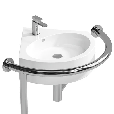 Sink DS IF35 corner 450x400x120 mm with handrail (right) and DS3 mixer Equipment for the disabled — Ver 4