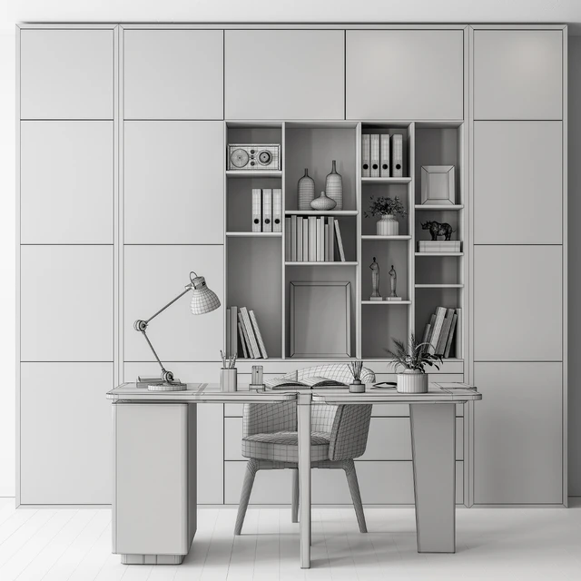 Home Office Desk and Library Gray Set - Office Furniture 286 — Скачать