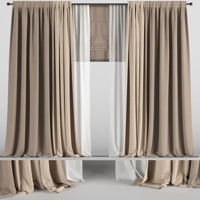 Brown curtains in two colors with tulle and roman blinds. — Ver 1