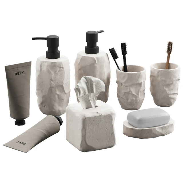 488 bathroom decorative set 04 cracked concrete accessories 01 — Скачать