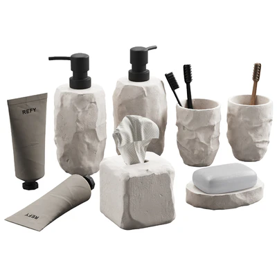 488 bathroom decorative set 04 cracked concrete accessories 01 — Вид 2