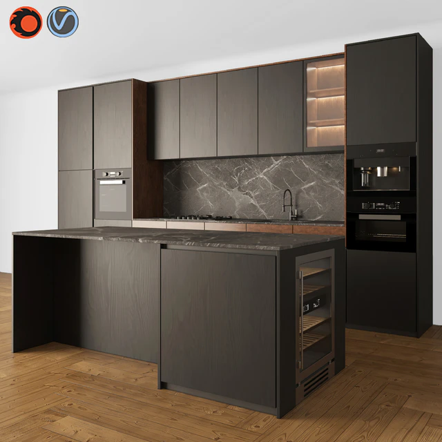 Kitchen Modern 05 Black & Wood — Descargar