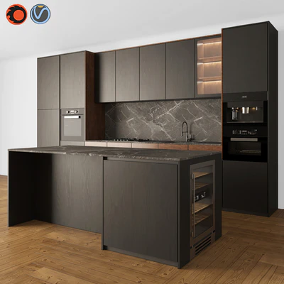 Kitchen Modern 05 Black & Wood — Ver 1