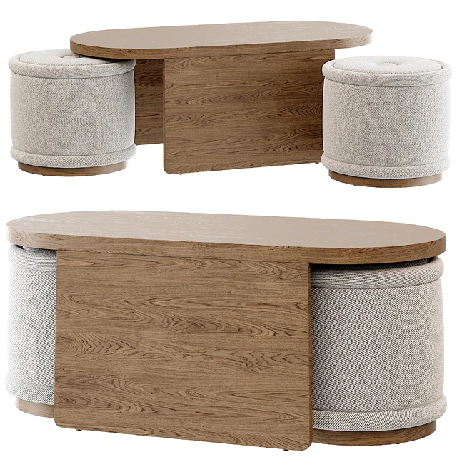 Union Oval Nesting Coffee Table with Stools — Descargar