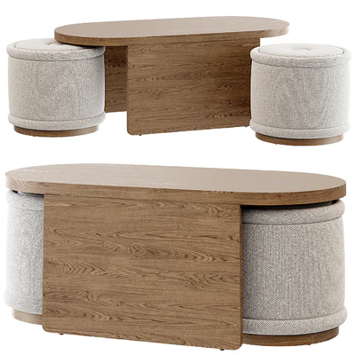 Union Oval Nesting Coffee Table with Stools — Ver 1