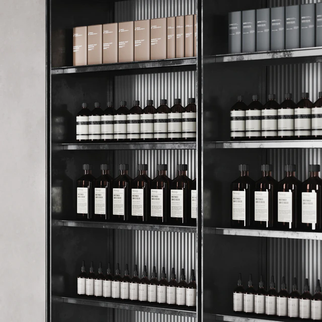 Cosmetic set glass and metal shelving — Descargar