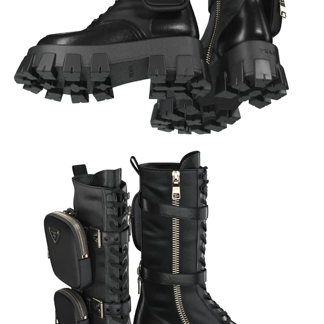 PRADA Brushed rois leather and nylon Monolith boots — Descargar