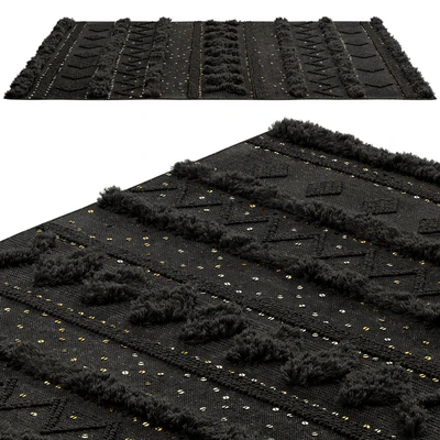 nuLOOM Black Wool Raised Geometric Shag Rug — Ver 1
