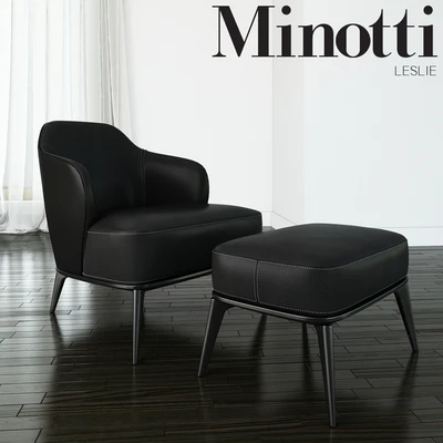Minotti - Leslie armchair with ottoman leather — Ver 1