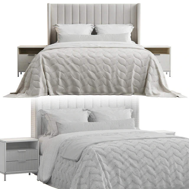 Qween Wingback Striped Headboard Bed — Descargar