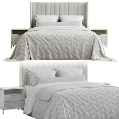 Qween Wingback Striped Headboard Bed — Ver 2