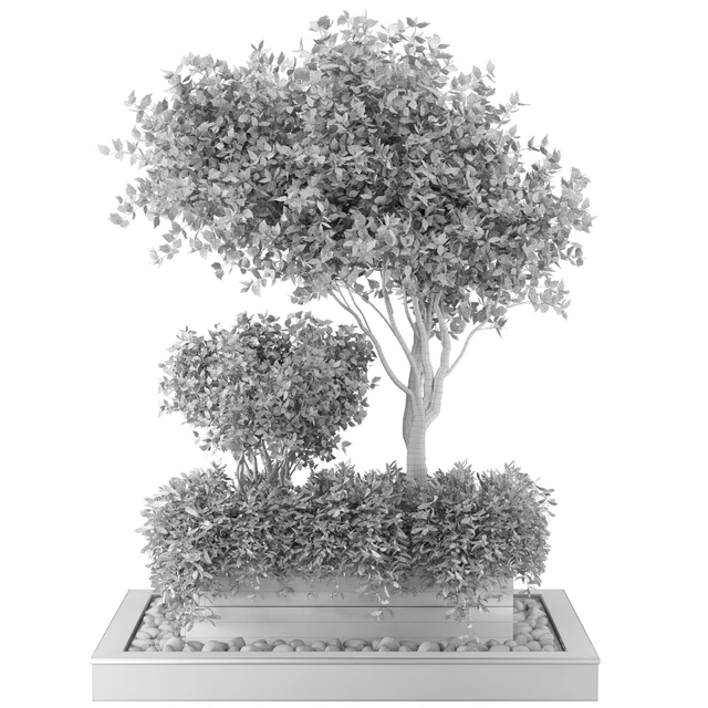 Outdoor Plants bush & Tree Combination of wood & concrete Pot - Garden Set 44 — Download