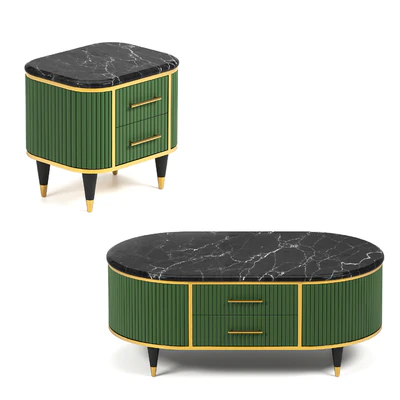 Faux Marble Top Green Media Stand — Ver 5
