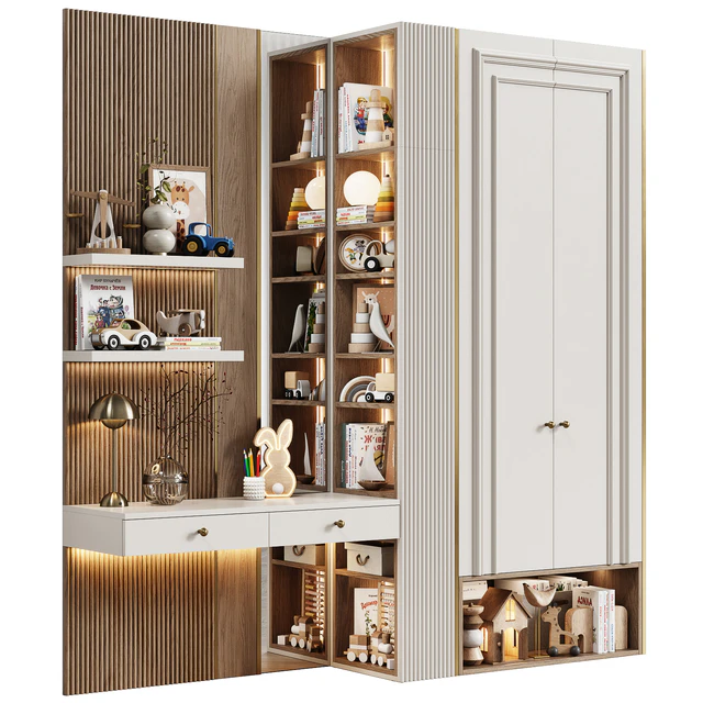 Children's modular wardrobe with desk neoclassic 22 — Descargar