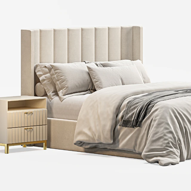 Emilie Upholstered Fabric Wing Headboard Bed — Скачать