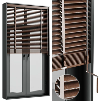 open window & close metal window with metal & leather blinds — Вид 2