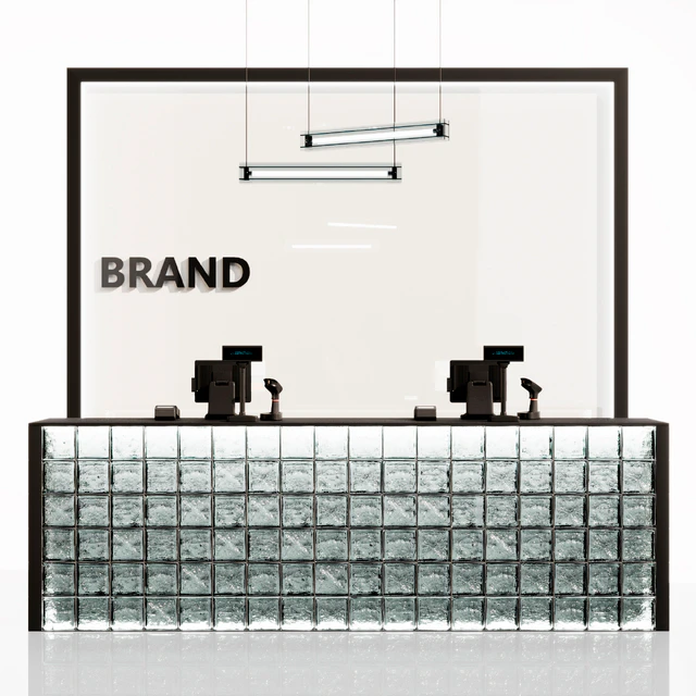 Glass block reception, clothing store cash register, service counter — Download