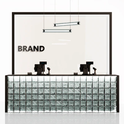 Glass block reception, clothing store cash register, service counter — View 2