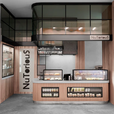Design project of a cafe with a showcase of desserts and sweets. panel — Ver 1