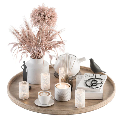 Wood and Pink Decorative Set with Wheat - Set 94 — Ver 1