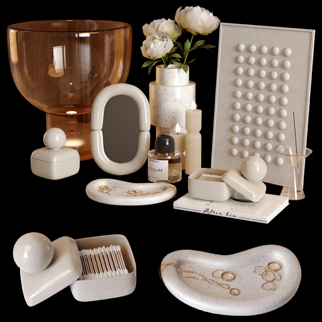 Beige decor set with peony flowers — Descargar