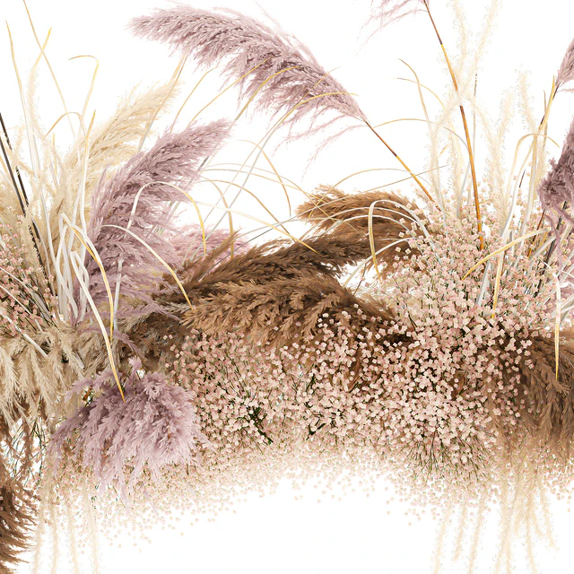 Suspended installation of dried flowers from pampas, Pampas grass, suspension, branches, wedding decoration. Bouquet 200. — Descargar