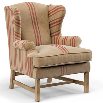Khaki Linen English Club Chair with Red Stripe — Ver 1