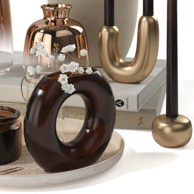 Decorative set Gold plated Translucent Glass Vases — Ver 2