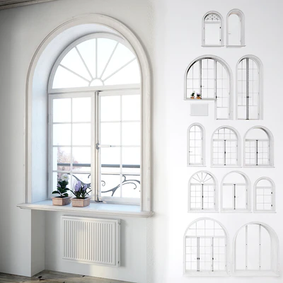Set classical arched windows with decor — Ver 2