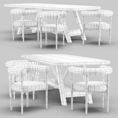 Dining Set: Crate and Barrel (Aya Table and Mazz Boucle Chair) — Ver 2