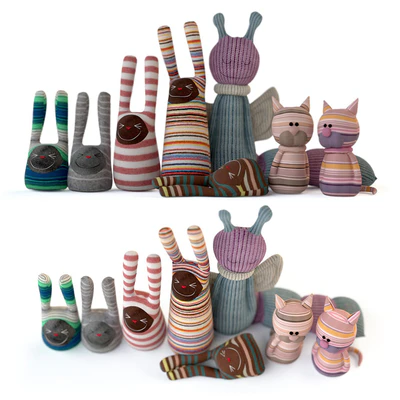 Set of textile toys from socks — Ver 1