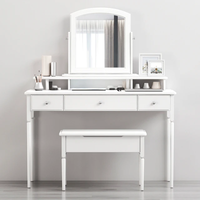 IKEA TYSSEDAL Dressing table with mirror and storage stool, white — Скачать
