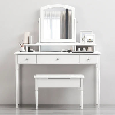 IKEA TYSSEDAL Dressing table with mirror and storage stool, white — Вид 2