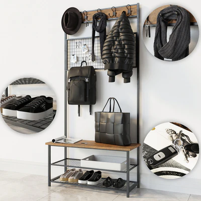 Прихожая Industrial Shoe Rack Bench Напольная вешалка  одежда прихожая гардероб  одежда — Вид 1