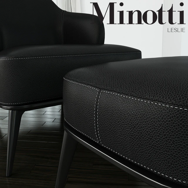 Minotti - Leslie armchair with ottoman leather — Descargar