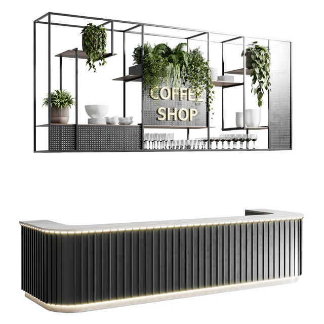 Coffee shop reception, Restaurant counter by hanging plant - 02 — Descargar
