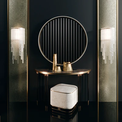 Frato Richmond console, Water Fall light, Ashi stool, Ring mirror — Ver 1